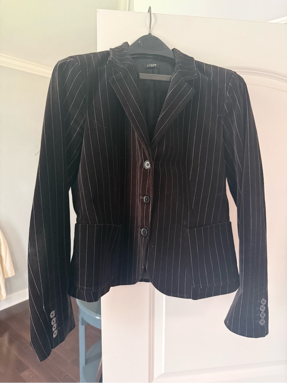 J. Crew Black Pinstripe Velvet Blazer